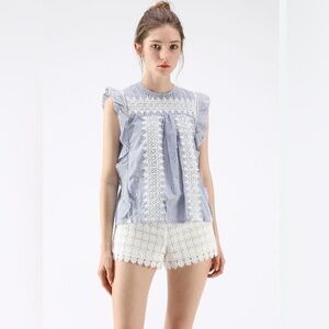 Chicwish Women's M Medium Crochet Reverie Sleeveless Top Lace Trim Striped